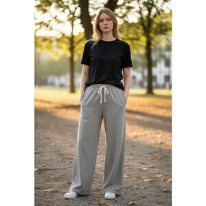 Brandy Melville Wide Leg Sweatpants Beige Cotton Lounge Pants